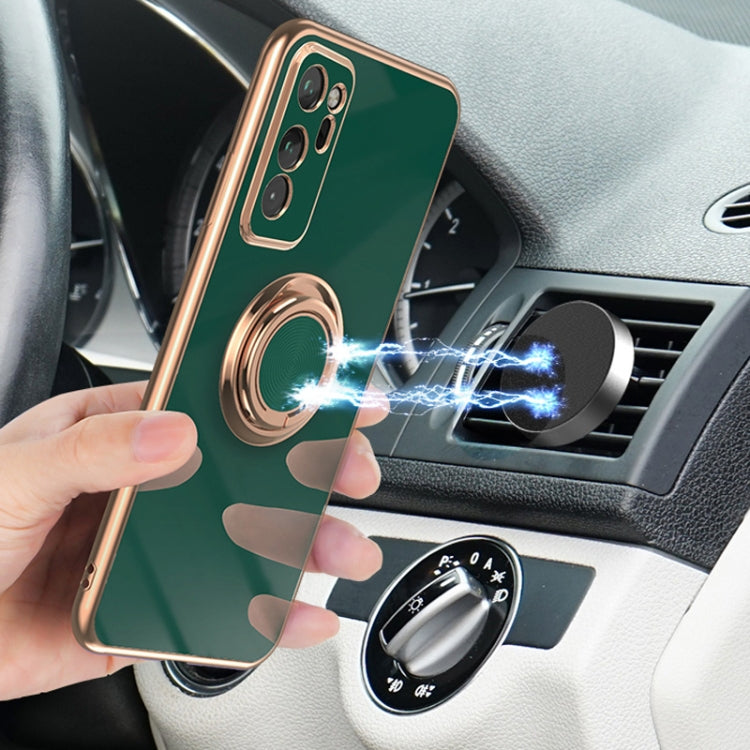 For Huawei Honor V30 6D Electroplating Full Coverage Silicone Protective Case with Magnetic Ring Holder
