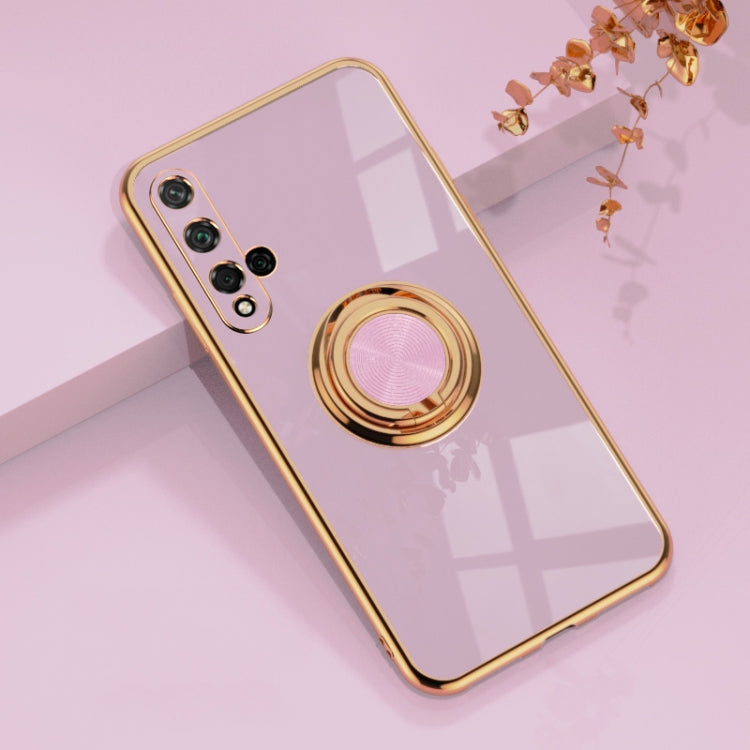 For Huawei Honor 20 6D Electroplating Full Coverage Silicone Protective Case with Magnetic Ring Holder