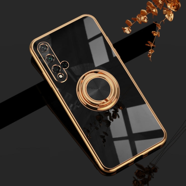 For Huawei Honor 20 6D Electroplating Full Coverage Silicone Protective Case with Magnetic Ring Holder