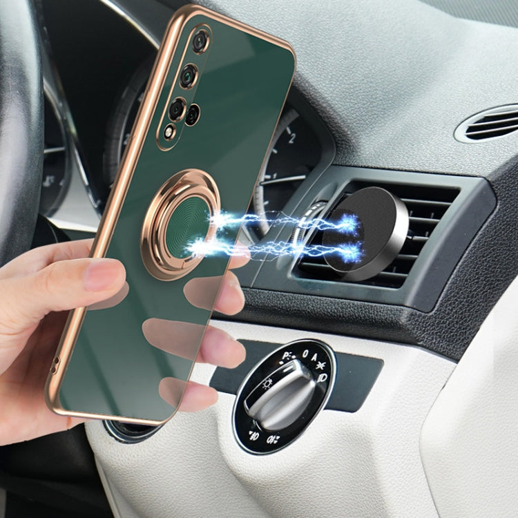 For Huawei Honor 20 6D Electroplating Full Coverage Silicone Protective Case with Magnetic Ring Holder