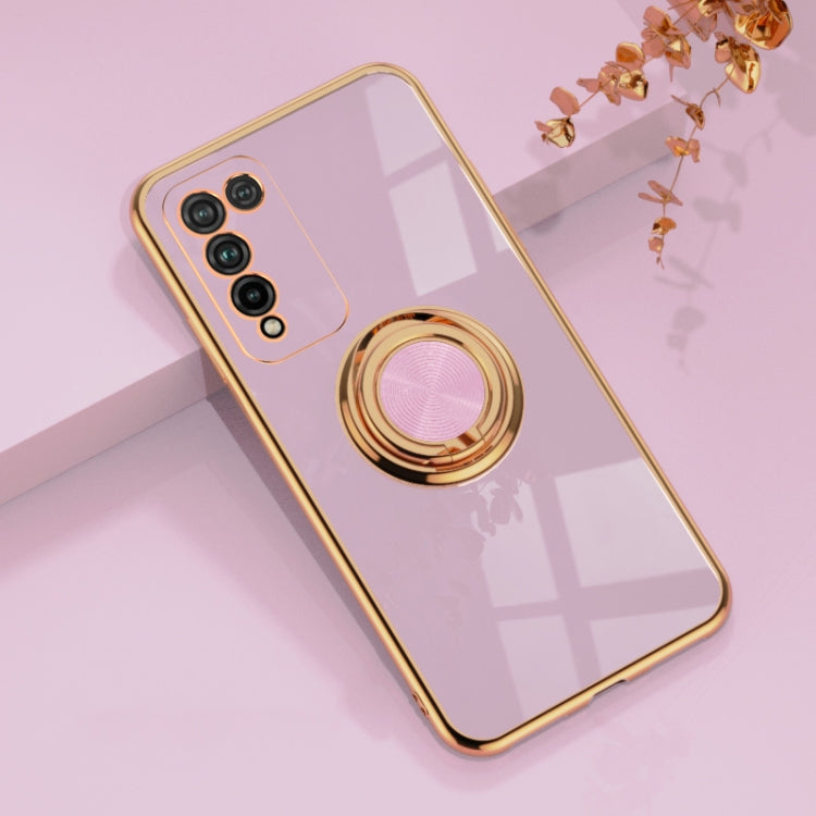 For Huawei Honor X10 Lite 6D Electroplating Full Coverage Silicone Protective Case with Magnetic Ring Holder