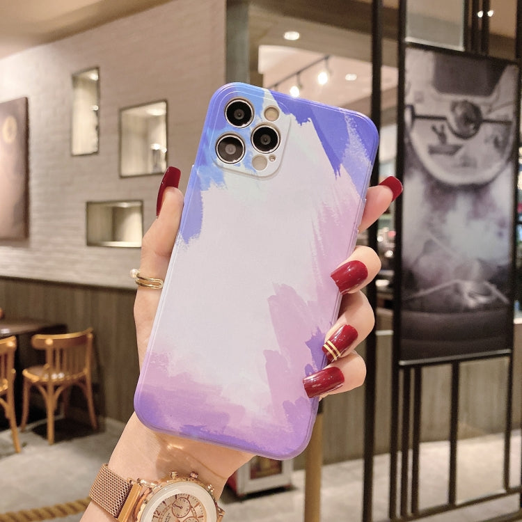 For iPhone 11 Pro Max TPU Straight Edge Watercolor Pattern Protective Case