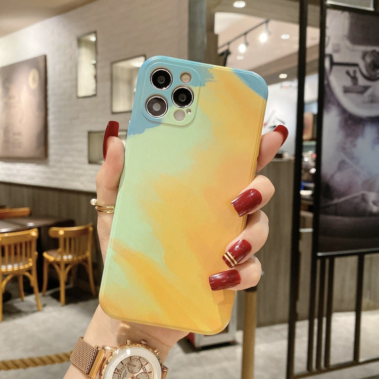 For iPhone 12 TPU Straight Edge Watercolor Pattern Protective Case