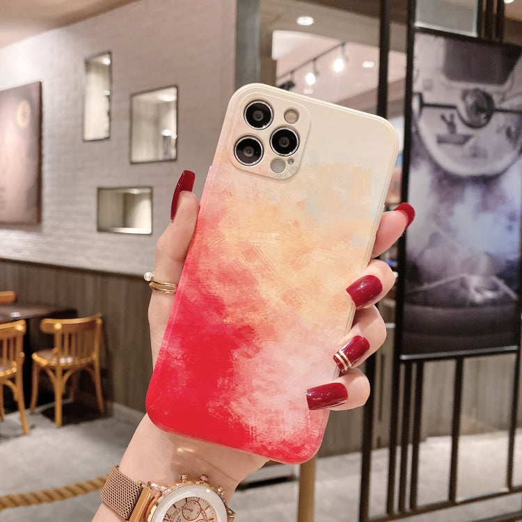 For iPhone 12 Pro Max TPU Straight Edge Watercolor Pattern Protective Case