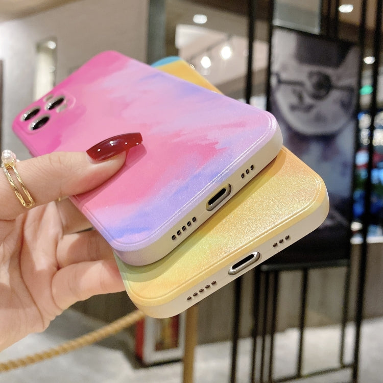 For iPhone 12 Pro Max TPU Straight Edge Watercolor Pattern Protective Case