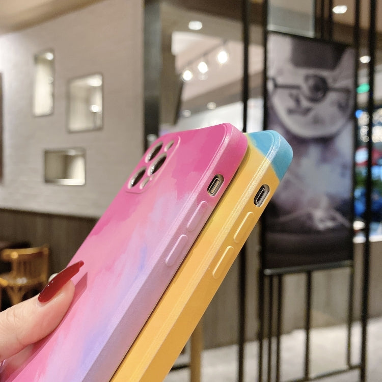 For iPhone 12 Pro Max TPU Straight Edge Watercolor Pattern Protective Case