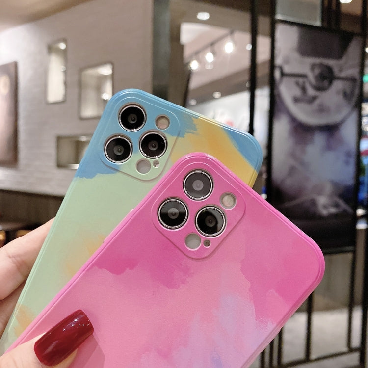 For iPhone 12 Pro Max TPU Straight Edge Watercolor Pattern Protective Case