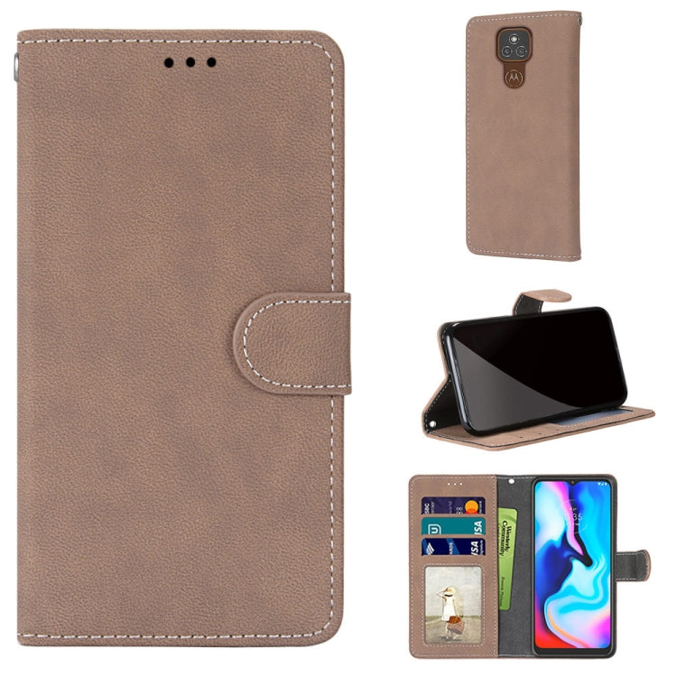 For Motorola Moto E7 Plus / G9 Play / G9 Retro Frosted Horizontal Flip PU Leather Case with Holder & Card Slots & Wallet & Photo Frame