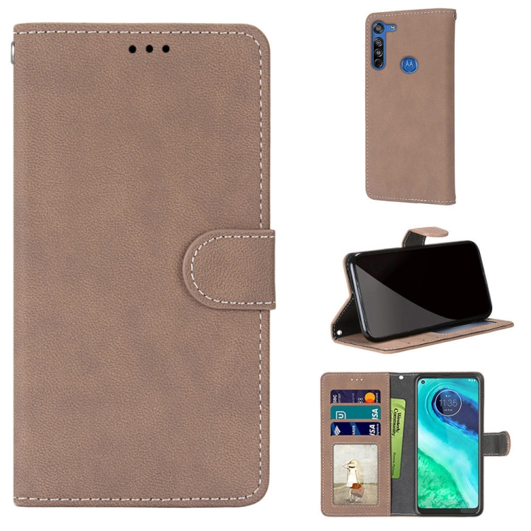 For Motorola Moto G8 Retro Frosted Horizontal Flip PU Leather Case with Holder & Card Slots & Wallet & Photo Frame