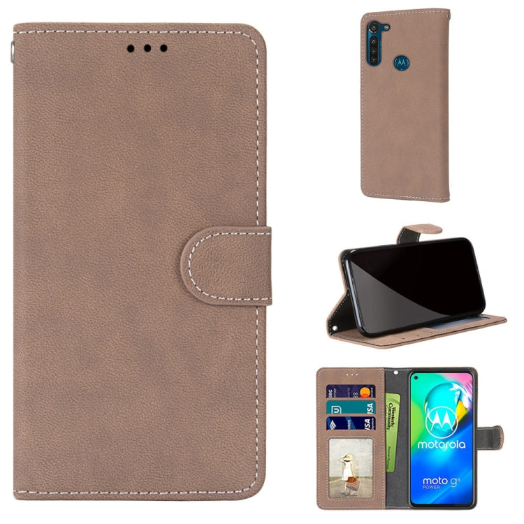 For Motorola Moto G8 Power Retro Frosted Horizontal Flip PU Leather Case with Holder & Card Slots & Wallet & Photo Frame
