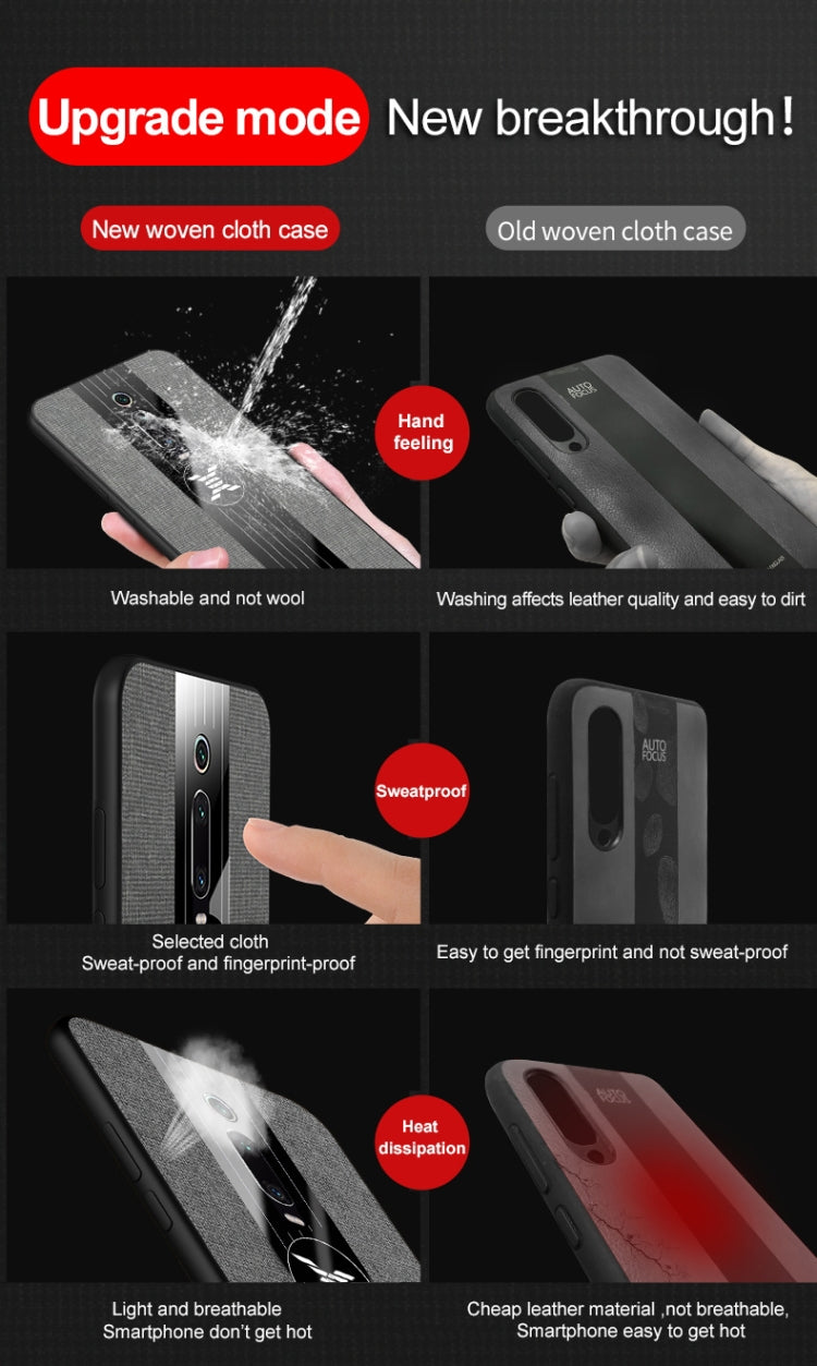 For Xiaomi Mi 9T / Redmi K20 XINLI Stitching Cloth Texture Shockproof TPU Protective Case with Ring Holder