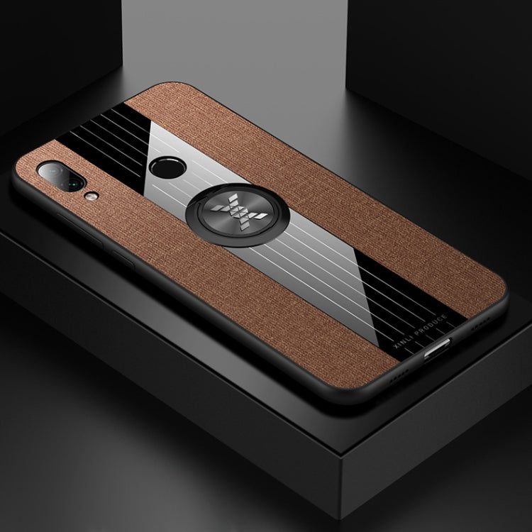 For Xiaomi Redmi Note 7 XINLI Stitching Cloth Texture Shockproof TPU Protective Case with Ring Holder
