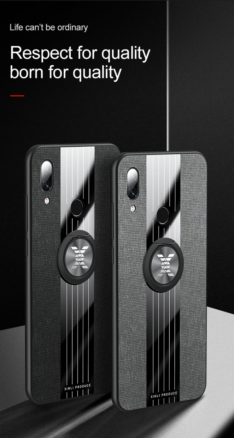 For Xiaomi Redmi Note 7 XINLI Stitching Cloth Texture Shockproof TPU Protective Case with Ring Holder