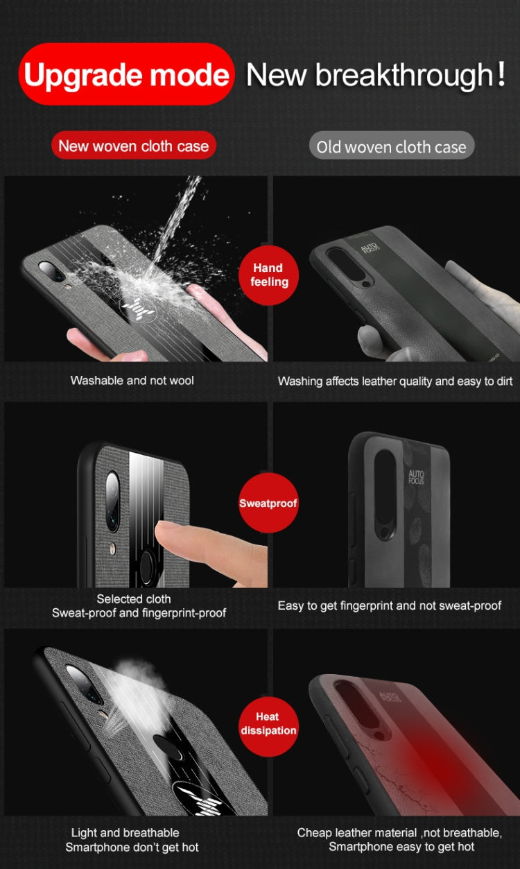 For Xiaomi Redmi Note 7 XINLI Stitching Cloth Texture Shockproof TPU Protective Case with Ring Holder
