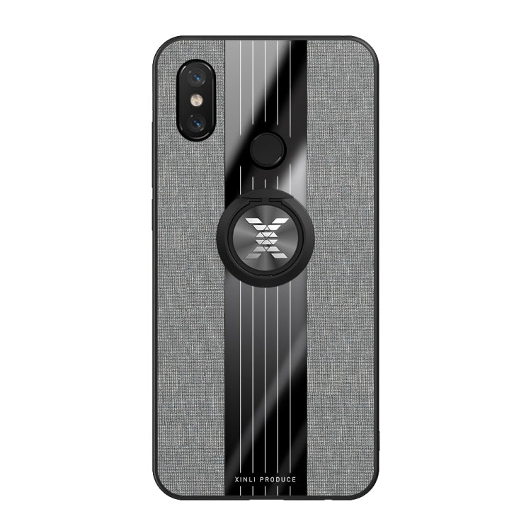 For Xiaomi Mi 8 XINLI Stitching Cloth Texture Shockproof TPU Protective Case with Ring Holder