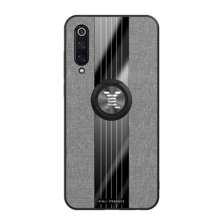 For Xiaomi Mi 9 XINLI Stitching Cloth Texture Shockproof TPU Protective Case with Ring Holder