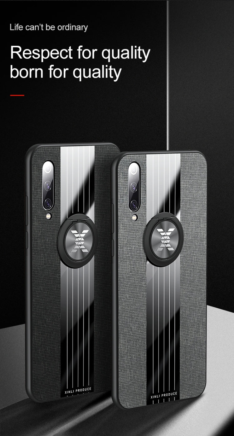 For Xiaomi Mi 9 SE XINLI Stitching Cloth Texture Shockproof TPU Protective Case with Ring Holder