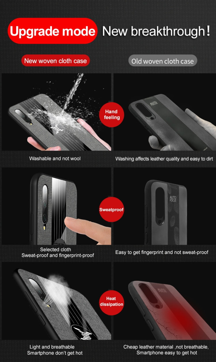 For Xiaomi Mi CC9e XINLI Stitching Cloth Texture Shockproof TPU Protective Case with Ring Holder