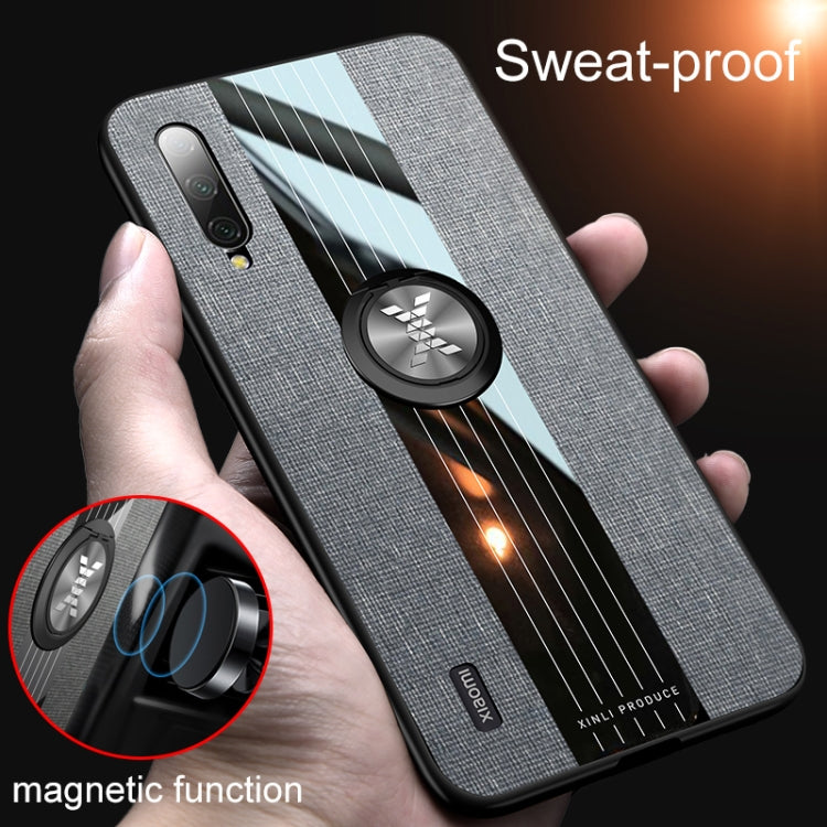 For Xiaomi Mi CC9e XINLI Stitching Cloth Texture Shockproof TPU Protective Case with Ring Holder