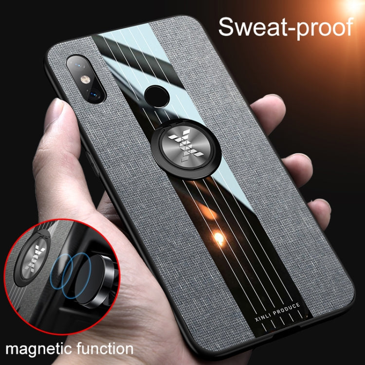 For Xiaomi Mi 8 Lite XINLI Stitching Cloth Texture Shockproof TPU Protective Case with Ring Holder