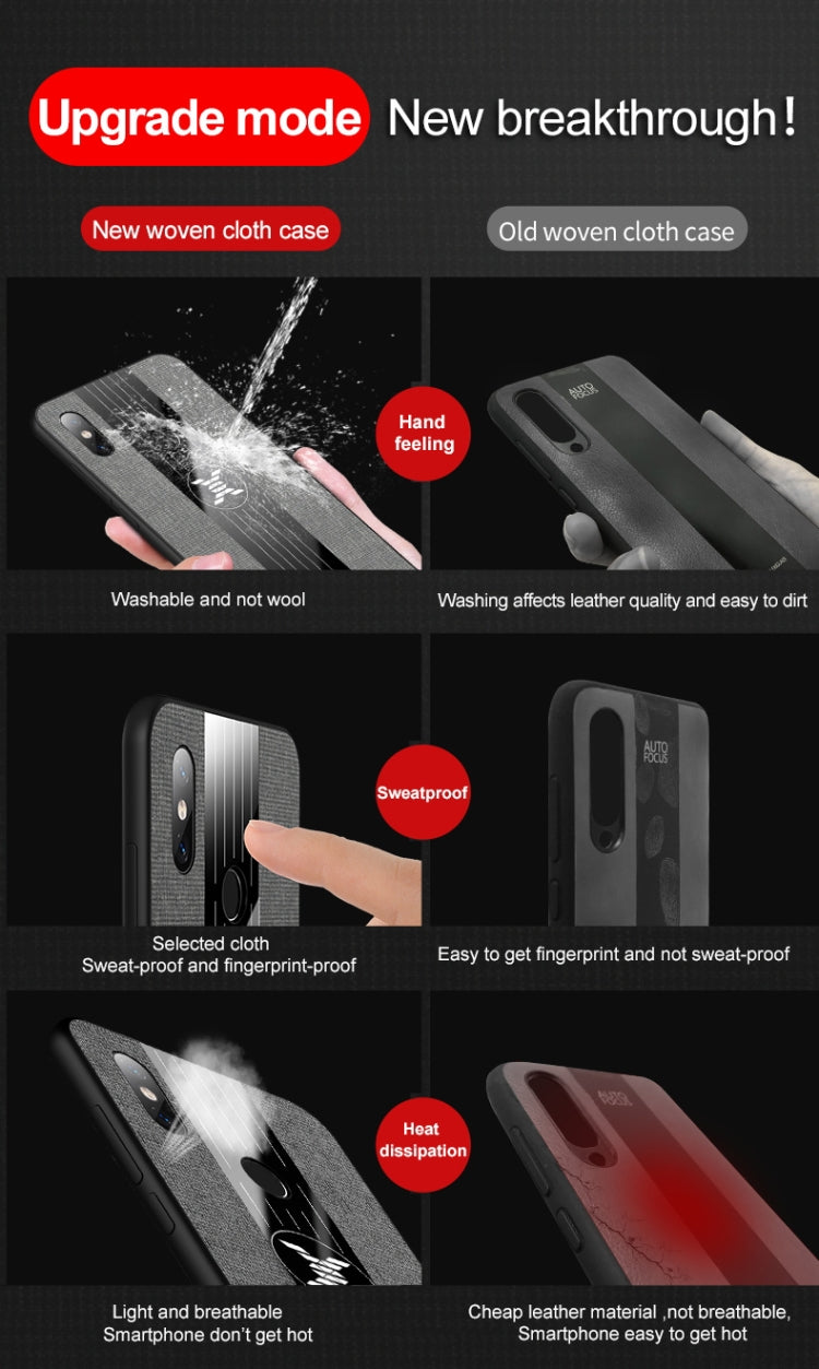 For Xiaomi Mi 8 Lite XINLI Stitching Cloth Texture Shockproof TPU Protective Case with Ring Holder