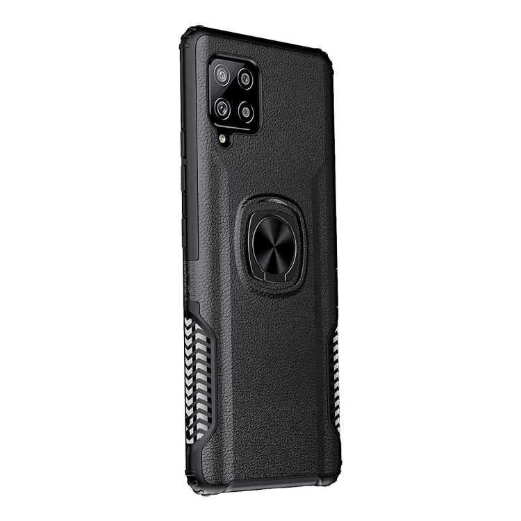 For Samsung Galaxy A42 5G Litchi Texture Knight Armor Shockproof PC + Silicone Case with 360 Degree Rotation Magnetic Ring Holder