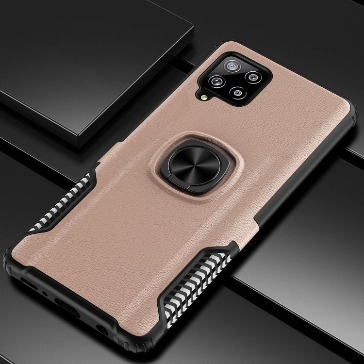 For Samsung Galaxy A42 5G Litchi Texture Knight Armor Shockproof PC + Silicone Case with 360 Degree Rotation Magnetic Ring Holder