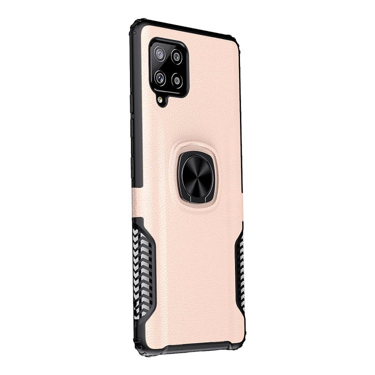 For Samsung Galaxy A42 5G Litchi Texture Knight Armor Shockproof PC + Silicone Case with 360 Degree Rotation Magnetic Ring Holder