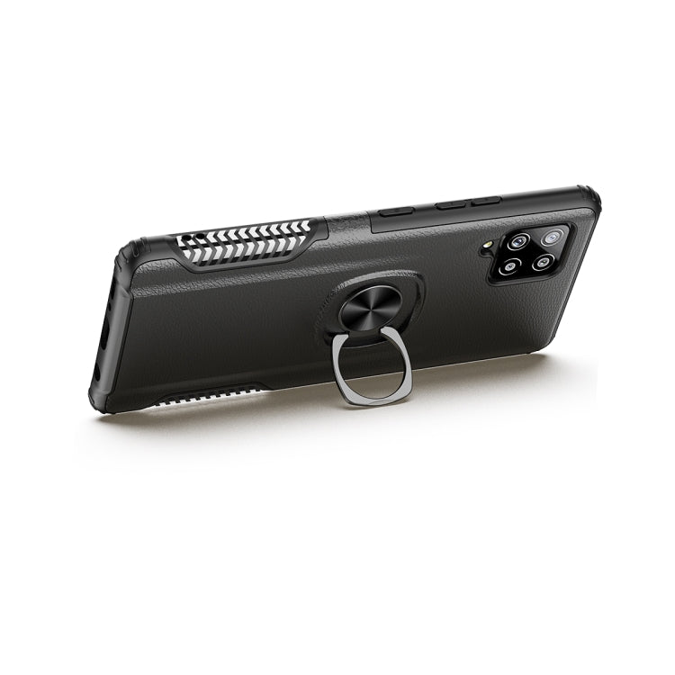 For Samsung Galaxy A42 5G Litchi Texture Knight Armor Shockproof PC + Silicone Case with 360 Degree Rotation Magnetic Ring Holder