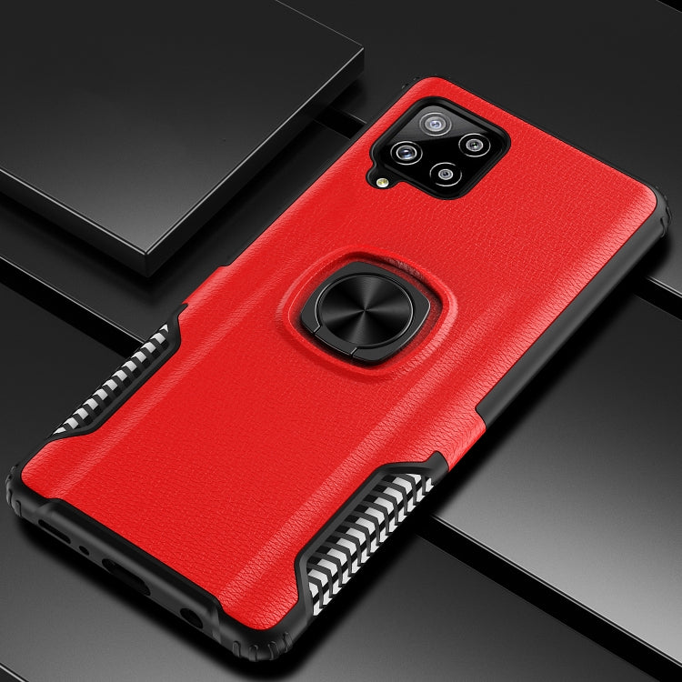 For Samsung Galaxy A42 5G Litchi Texture Knight Armor Shockproof PC + Silicone Case with 360 Degree Rotation Magnetic Ring Holder