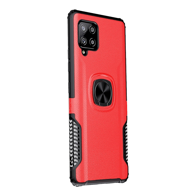 For Samsung Galaxy A42 5G Litchi Texture Knight Armor Shockproof PC + Silicone Case with 360 Degree Rotation Magnetic Ring Holder