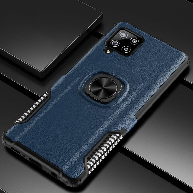 For Samsung Galaxy A42 5G Litchi Texture Knight Armor Shockproof PC + Silicone Case with 360 Degree Rotation Magnetic Ring Holder