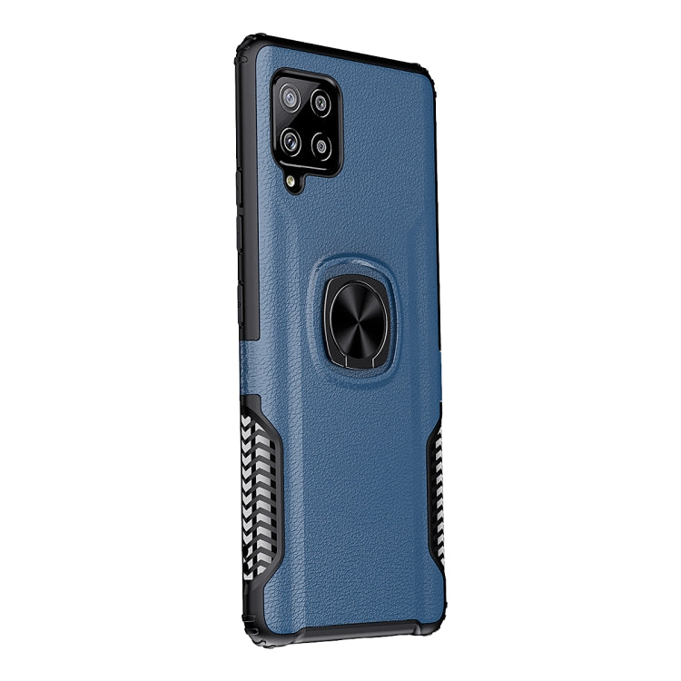 For Samsung Galaxy A42 5G Litchi Texture Knight Armor Shockproof PC + Silicone Case with 360 Degree Rotation Magnetic Ring Holder