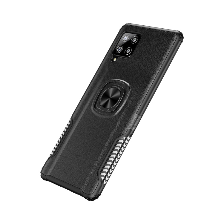 For Samsung Galaxy A42 5G Litchi Texture Knight Armor Shockproof PC + Silicone Case with 360 Degree Rotation Magnetic Ring Holder