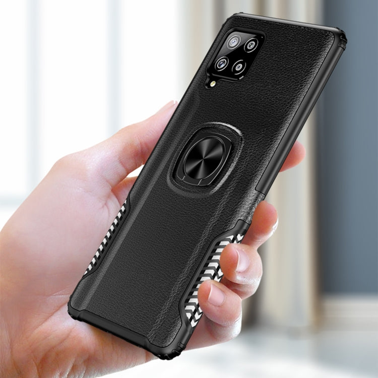For Samsung Galaxy A42 5G Litchi Texture Knight Armor Shockproof PC + Silicone Case with 360 Degree Rotation Magnetic Ring Holder