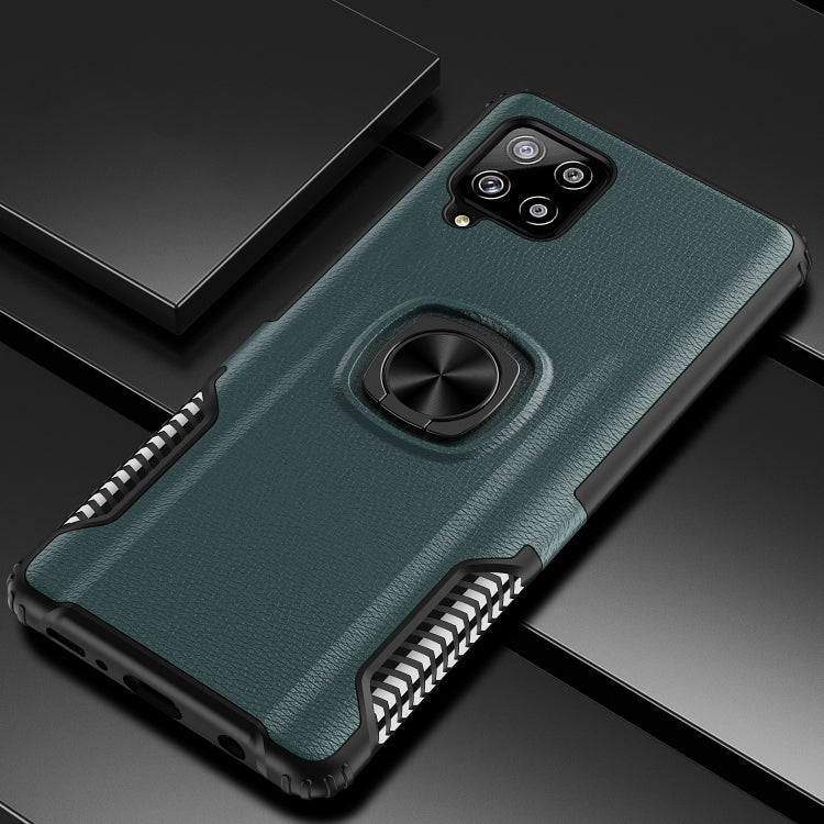 For Samsung Galaxy A42 5G Litchi Texture Knight Armor Shockproof PC + Silicone Case with 360 Degree Rotation Magnetic Ring Holder