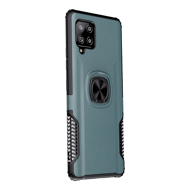 For Samsung Galaxy A42 5G Litchi Texture Knight Armor Shockproof PC + Silicone Case with 360 Degree Rotation Magnetic Ring Holder