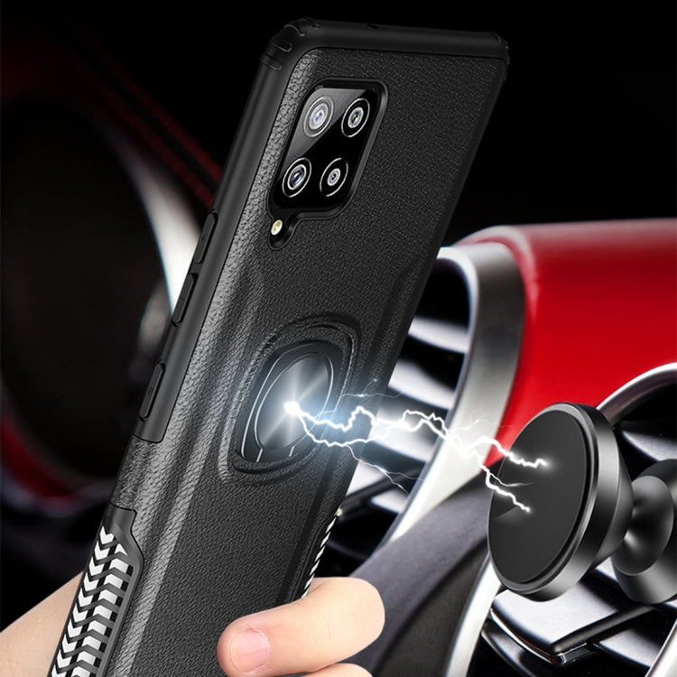 For Samsung Galaxy A42 5G Litchi Texture Knight Armor Shockproof PC + Silicone Case with 360 Degree Rotation Magnetic Ring Holder