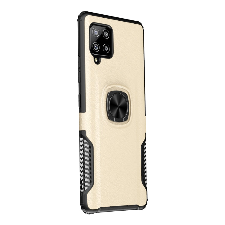 For Samsung Galaxy A42 5G Litchi Texture Knight Armor Shockproof PC + Silicone Case with 360 Degree Rotation Magnetic Ring Holder
