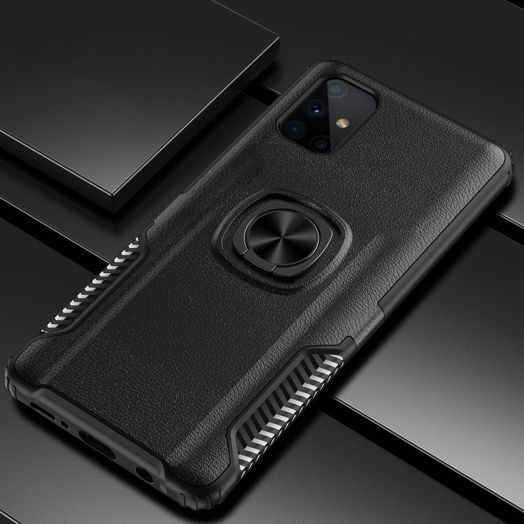For Samsung Galaxy M51 Litchi Texture Knight Armor Shockproof PC + Silicone Case with 360 Degree Rotation Magnetic Ring Holder