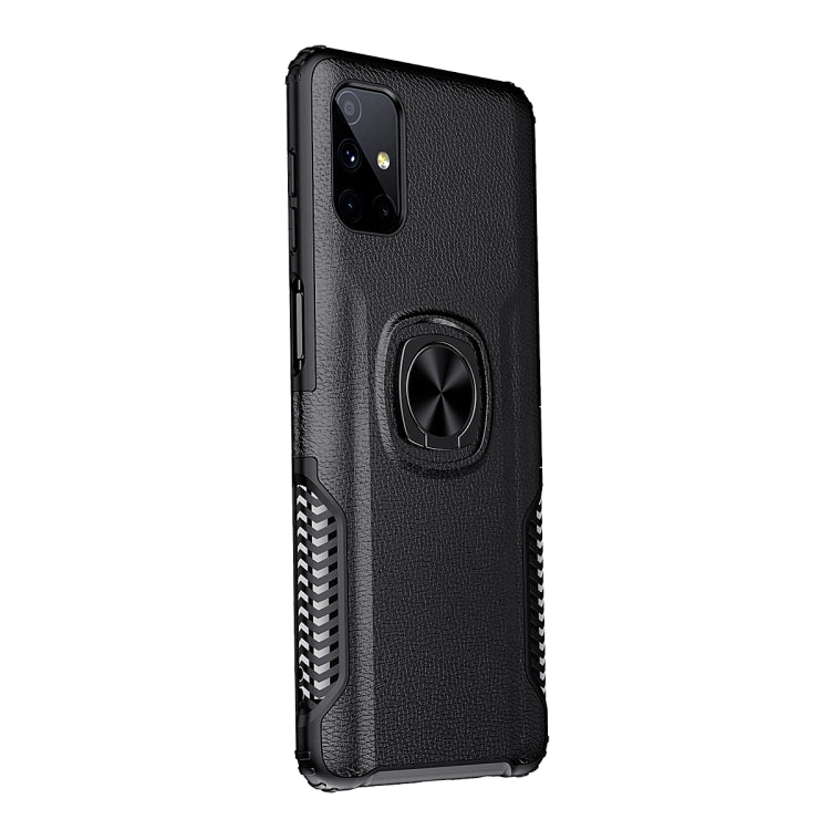 For Samsung Galaxy M51 Litchi Texture Knight Armor Shockproof PC + Silicone Case with 360 Degree Rotation Magnetic Ring Holder