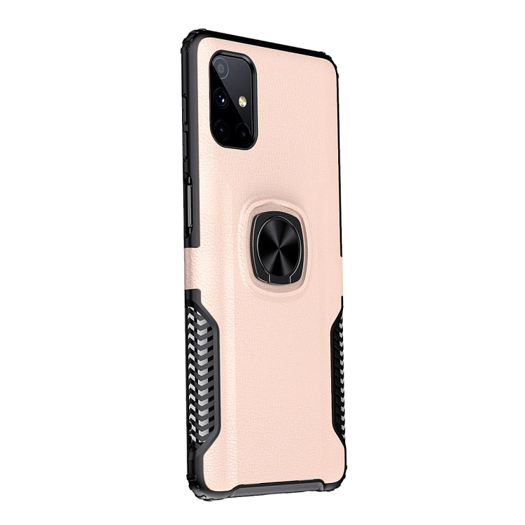 For Samsung Galaxy M51 Litchi Texture Knight Armor Shockproof PC + Silicone Case with 360 Degree Rotation Magnetic Ring Holder