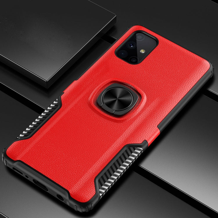 For Samsung Galaxy M51 Litchi Texture Knight Armor Shockproof PC + Silicone Case with 360 Degree Rotation Magnetic Ring Holder