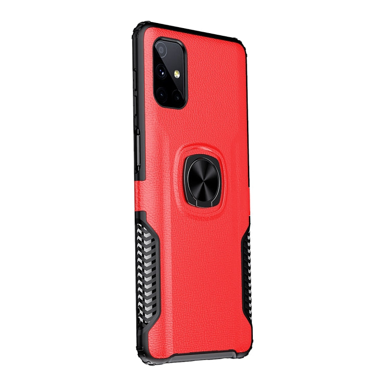 For Samsung Galaxy M51 Litchi Texture Knight Armor Shockproof PC + Silicone Case with 360 Degree Rotation Magnetic Ring Holder