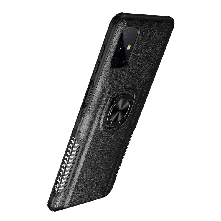 For Samsung Galaxy M51 Litchi Texture Knight Armor Shockproof PC + Silicone Case with 360 Degree Rotation Magnetic Ring Holder