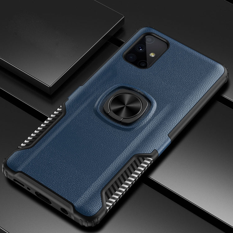 For Samsung Galaxy M51 Litchi Texture Knight Armor Shockproof PC + Silicone Case with 360 Degree Rotation Magnetic Ring Holder