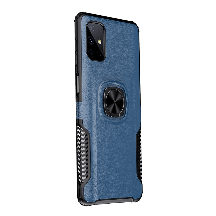 For Samsung Galaxy M51 Litchi Texture Knight Armor Shockproof PC + Silicone Case with 360 Degree Rotation Magnetic Ring Holder