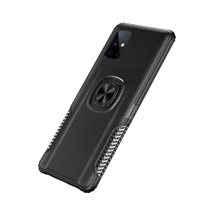 For Samsung Galaxy M51 Litchi Texture Knight Armor Shockproof PC + Silicone Case with 360 Degree Rotation Magnetic Ring Holder