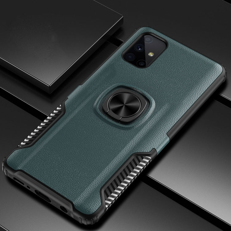 For Samsung Galaxy M51 Litchi Texture Knight Armor Shockproof PC + Silicone Case with 360 Degree Rotation Magnetic Ring Holder