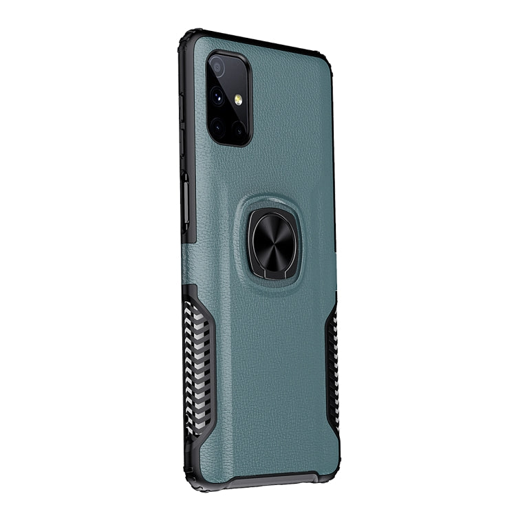 For Samsung Galaxy M51 Litchi Texture Knight Armor Shockproof PC + Silicone Case with 360 Degree Rotation Magnetic Ring Holder